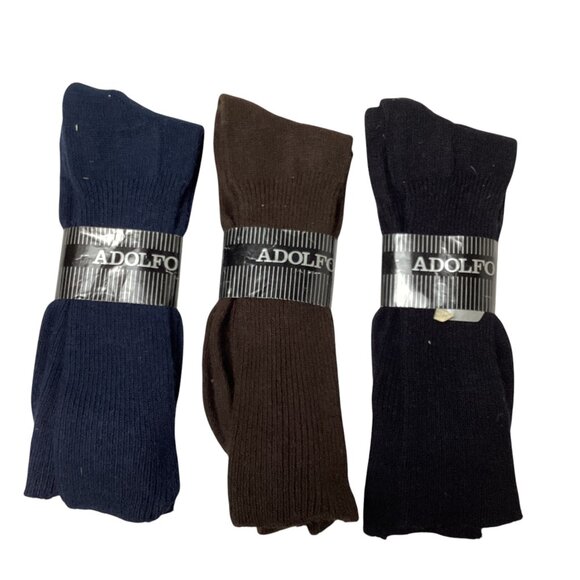 Adolfo, Men's Socks, 3 Pairs, Blue, Brown & Black, Fits 10-13 - Picture 1 of 5